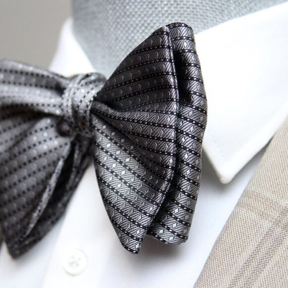 Men's Self-tied Bow Tie 100%Silk Big Butterfly S634 grey Ornament - Picture 4 of 16